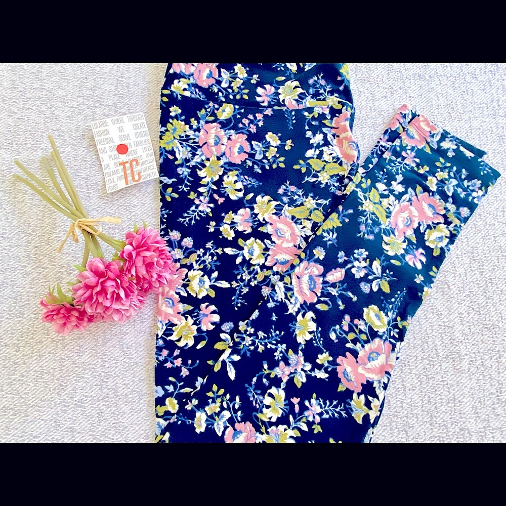 LulaRoe TC blue and pink floral leggings